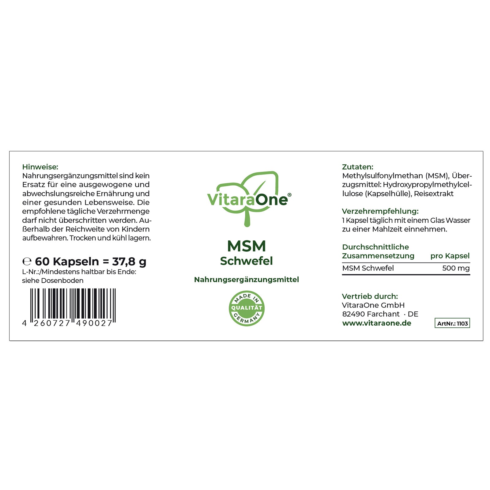 MSM Schwefel - VitaraOne GmbH