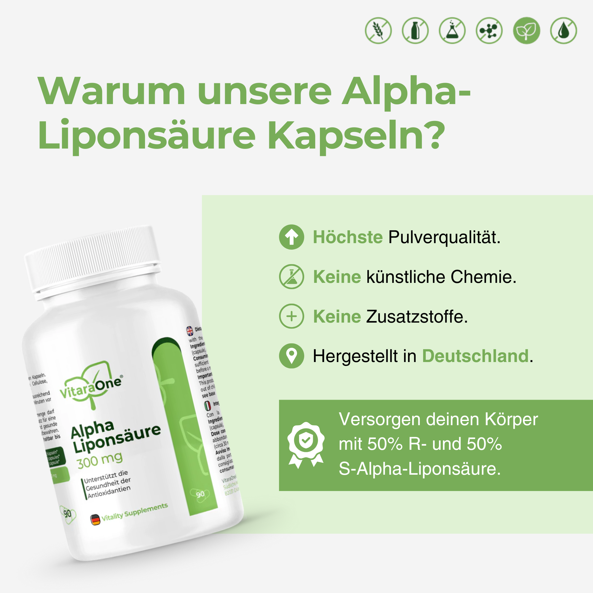 R-Alpha und S-Alpha-Liponsäure 300 mg - 90 Kapseln